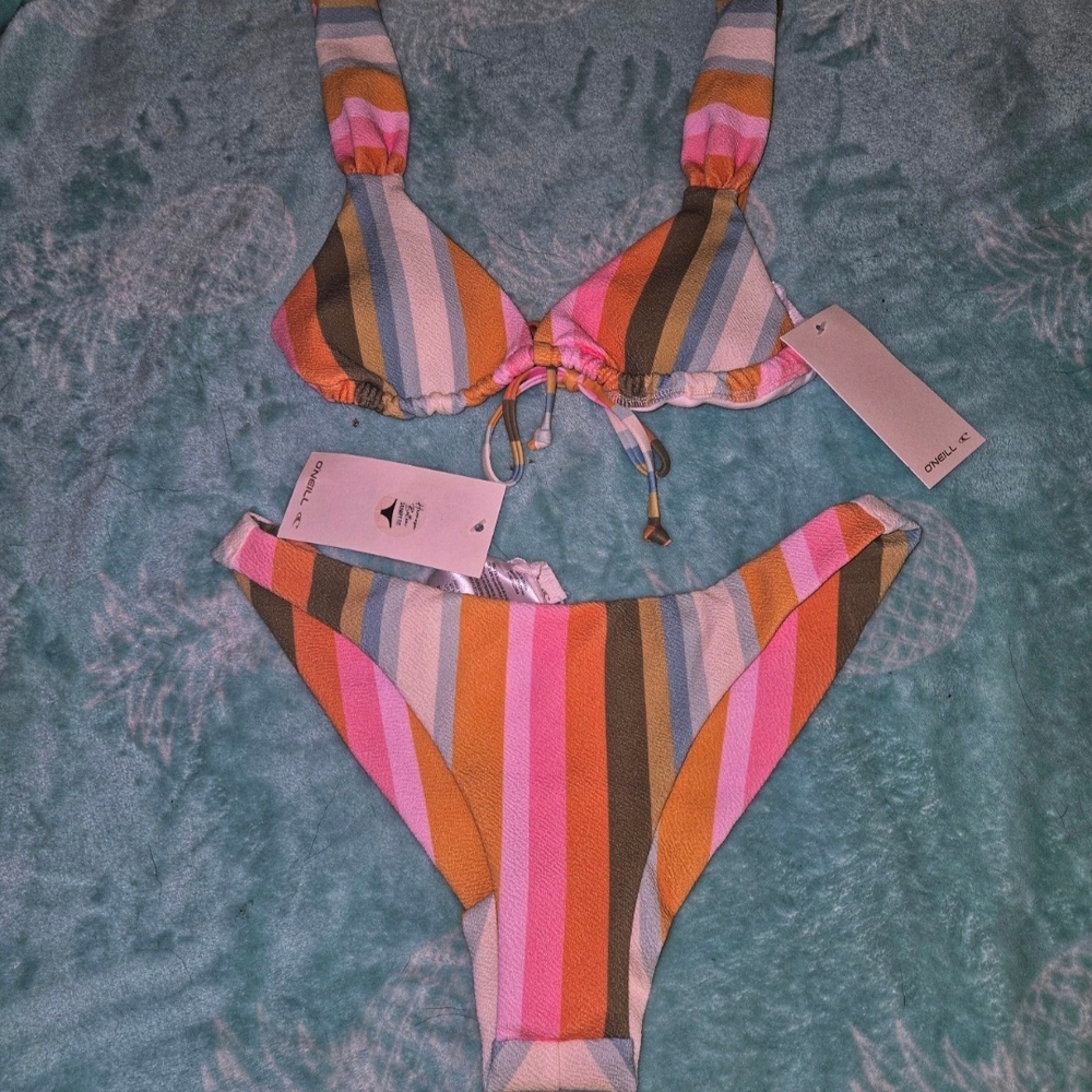 O'Neill low tide bikini striped rainbow colorful